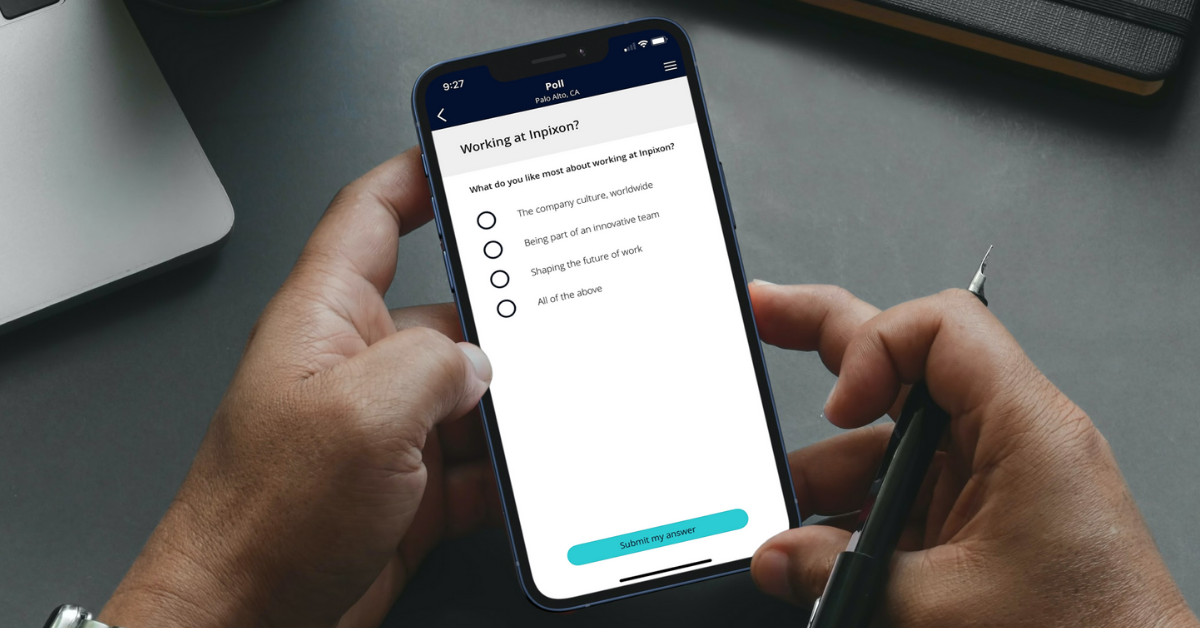 Inpixon workplace experience app survey asks an employee what they like most about working at Inpixon. 